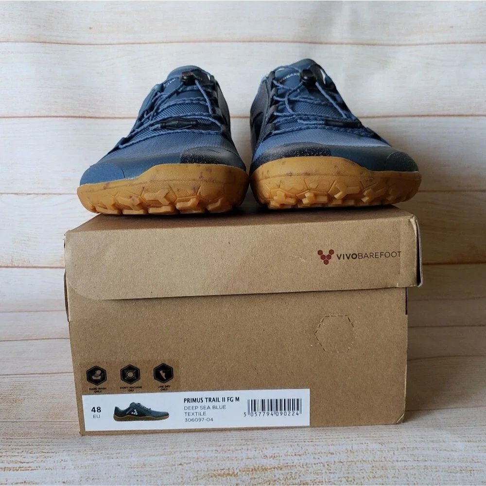 Vivobarefoot Primus Trail II FG Deep Sea Blue Textile Walking Running Sneakers